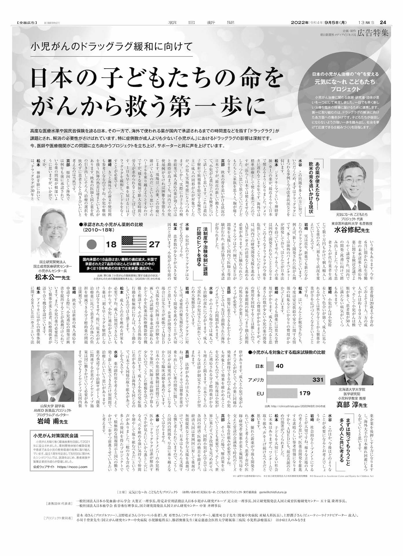 ９月５日　朝日新聞の広告一面にドラッグラグについての対談が掲載されました